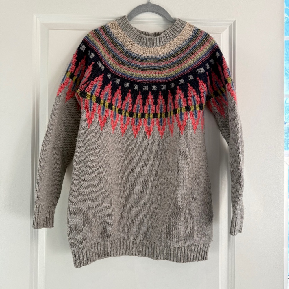 Boden Fair Isle Alpaca Wool Blend Pullover Sweater Gray UK 6 US 2